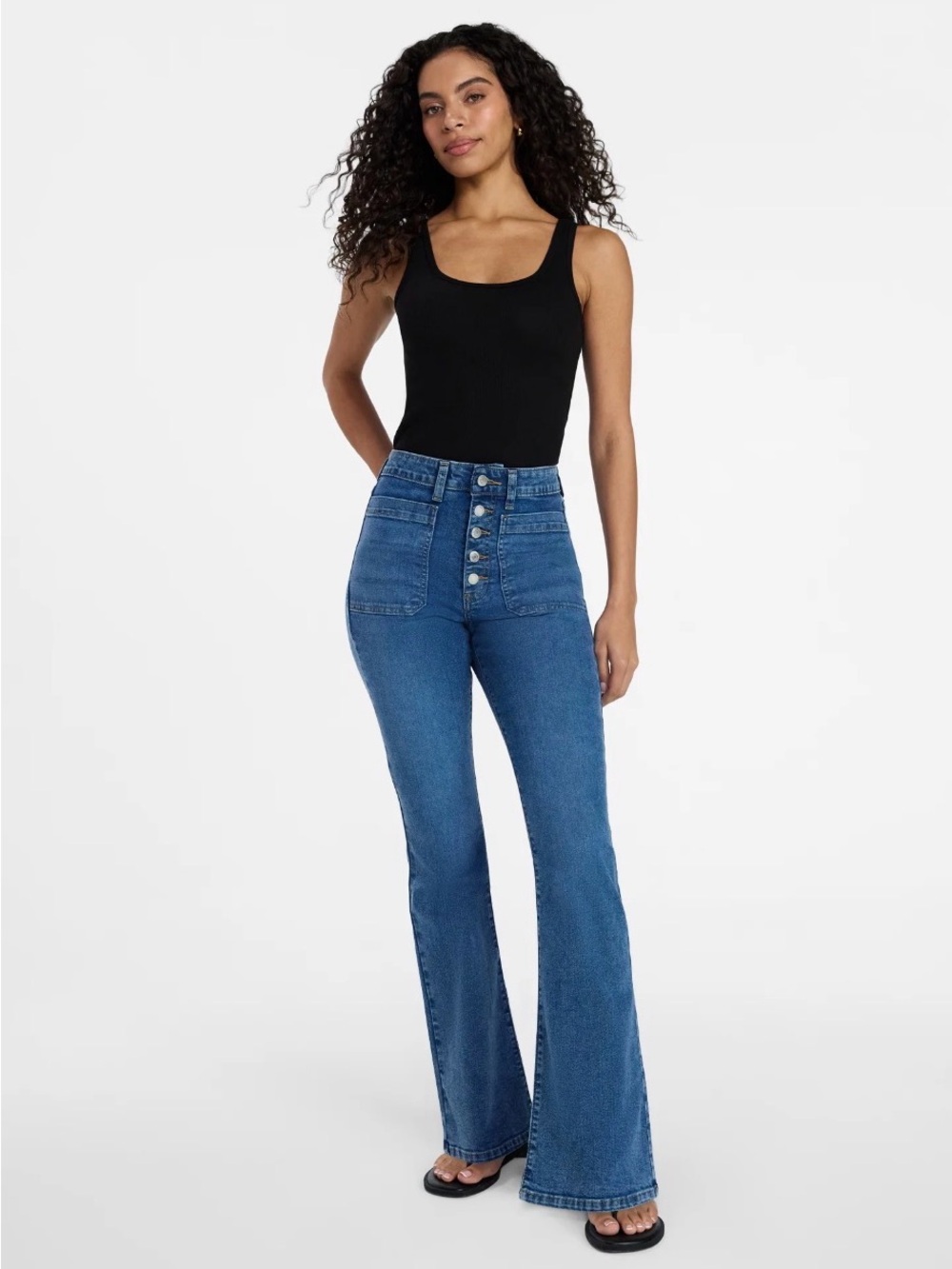 Time and Tru Women's High-Rise Button-Fly Jeans in Medium Blue Denim size 14
